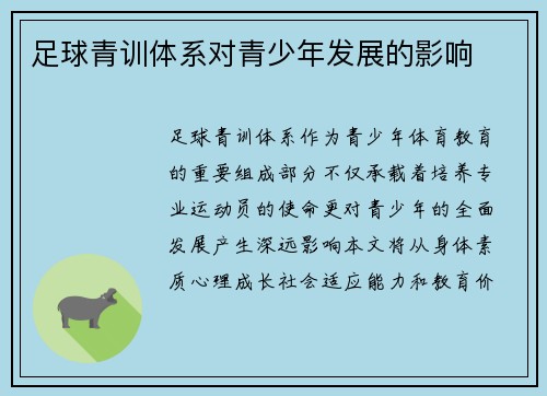 足球青训体系对青少年发展的影响
